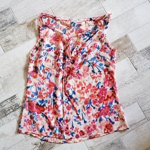 Banana Republic Small Sleeveless Tank Blouse Sheer Orange Pink Floral